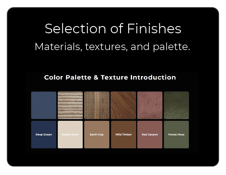 Selection of finishes, materials and textures